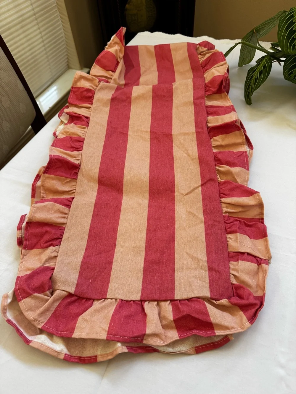 Ruffle Edge Striped Table Runner - 118 X 15.7 Inch